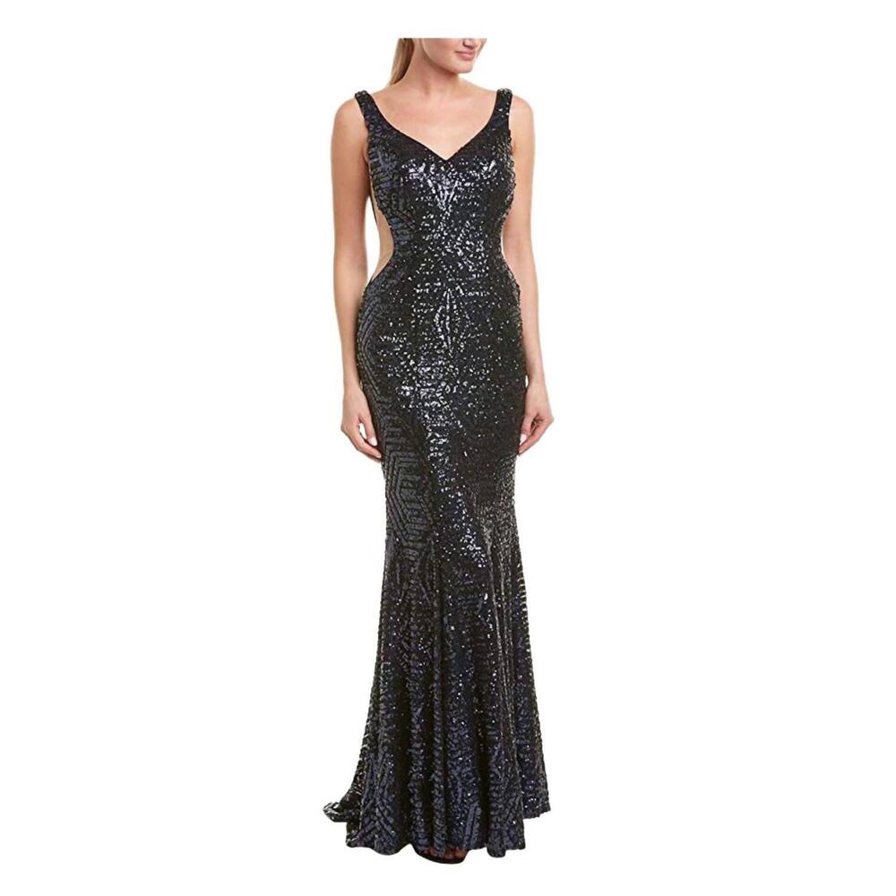 NEW ISSUE NEW YORK sequin evening gown in navy